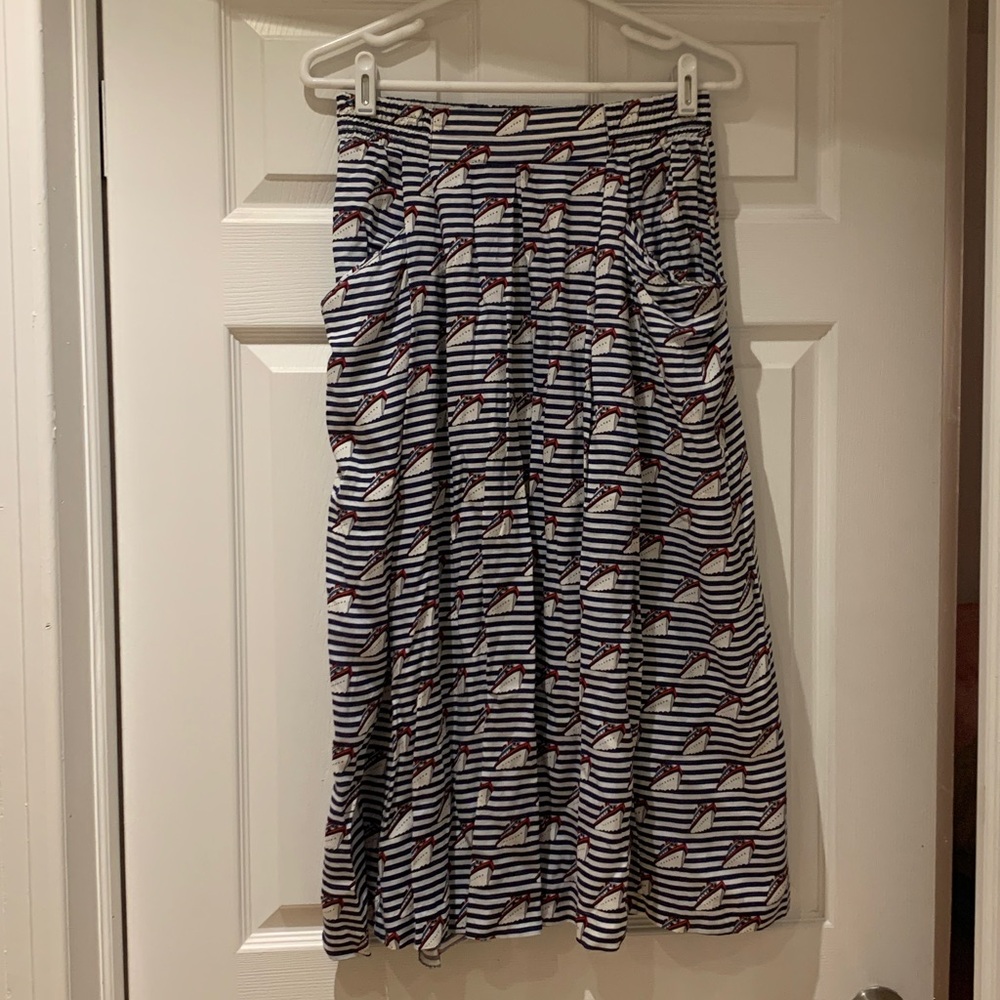 Vintage Striped Midi Skirt with cruise ships